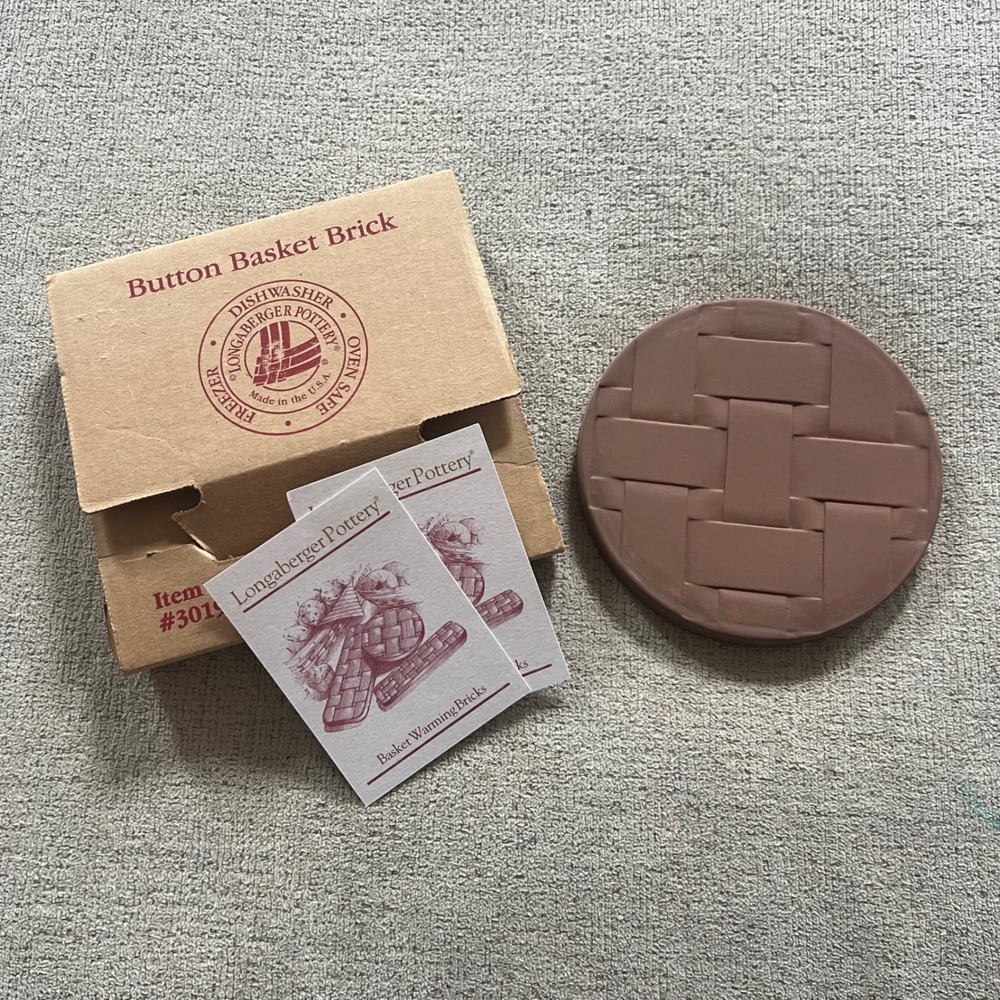 Longaberger Pottery Button Basket Brick Terracotta Warming Stone 30198  USA Made